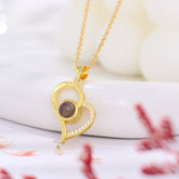 Personalisierte Projektion Kette mit Bild im Stein - Geneigtes Herz Eingelegter Zirkon